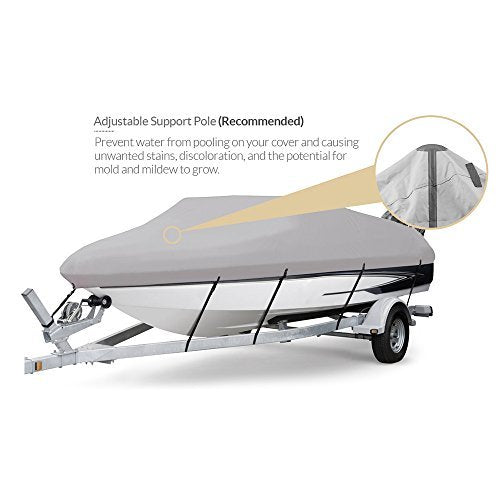  SWYLANSKY Boat Cover 14-16ft Waterproof Oxford Canvas  Lightweight Polyeste Fit Bass Fishing V-Hull Sailboat Tri-Hull Boat  Runabout For Winter, Rain And Sun, 14 15 16 Foot 90 Grey